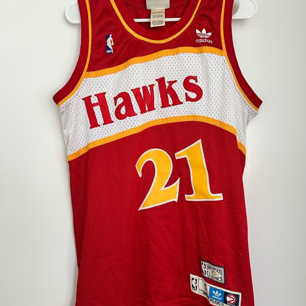 Adidas Hawks Red and White Basketball Jersey